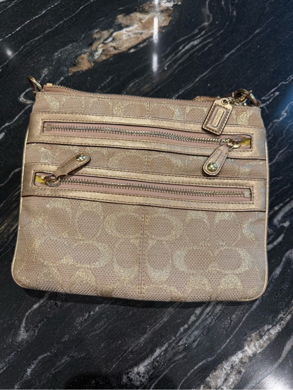 Coach Metallic Rose Gold Signature Crossbody